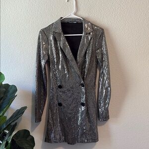 Stradivarius Silver blazer romper with Metallic Shimmers